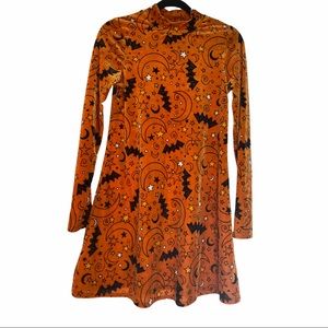 Xhilaration Orange Velvet Halloween Print Dress XS